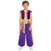 Set Costume da Principe Arabo per Ragazzo Manica a Cappuccio Gilet Intrecciato Patchwork Metallico Lucido Pantaloni a Palloncino Color Contrasto