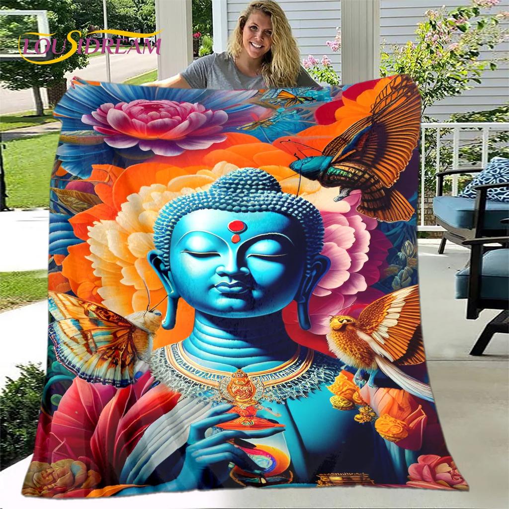 Fe Budista Buda Sakyamuni Guanyin Bodhisattva Religión Manta Manta Suave para el Hogar Orar Dormitorio Camas Funda de Sofá