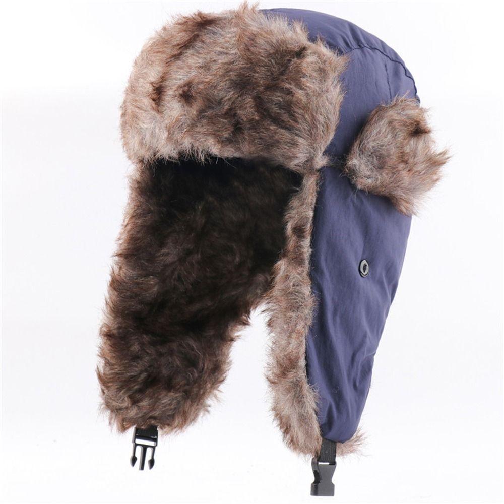 Female Cute Windproof Winter Faux Fur Outdoors Plush Hat Earflap Hat  Cap Ski Hat