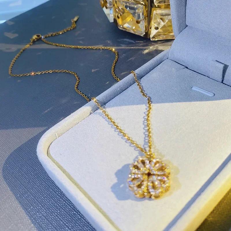 Women Fashion Double Romantic Lucky Four Leaf Clover Versatile Necklace Banquet Jewelry Accessories for Women Creative Gifts