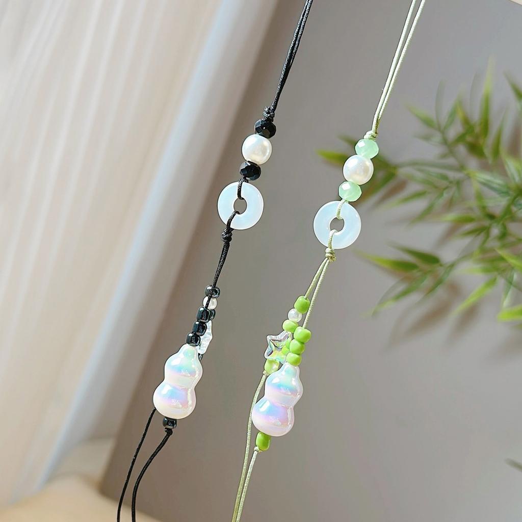 Handmade Lucky Gourd Charm Acrylic Bead Keychain for Phone Comfortable Braided Cord Key Chain Women Bag Decorations