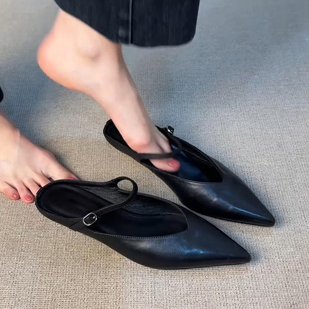 Wear Retro Bag Head Shoes with V-mouth Pointed Sandals and Simple Half Slippers