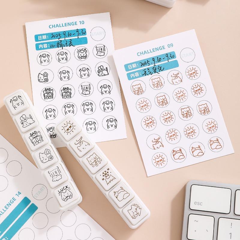 Cat Emoji Stamps Seal Simple Cute Mini Cartoon Pattern Daily Life Work Mood Series DIY Scrapbooking Planner Decor Stamp Seal Set