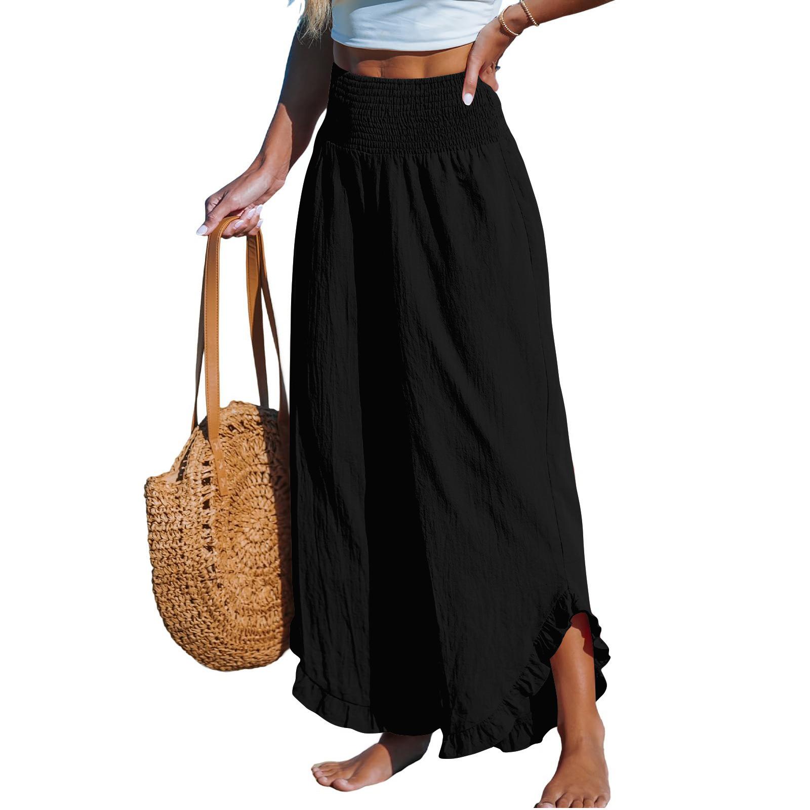 2025 Amazon Independent Station Women s New High Waist Pleated Irregular Pants Cotton and Linen Loose Casual Pants S чёрный