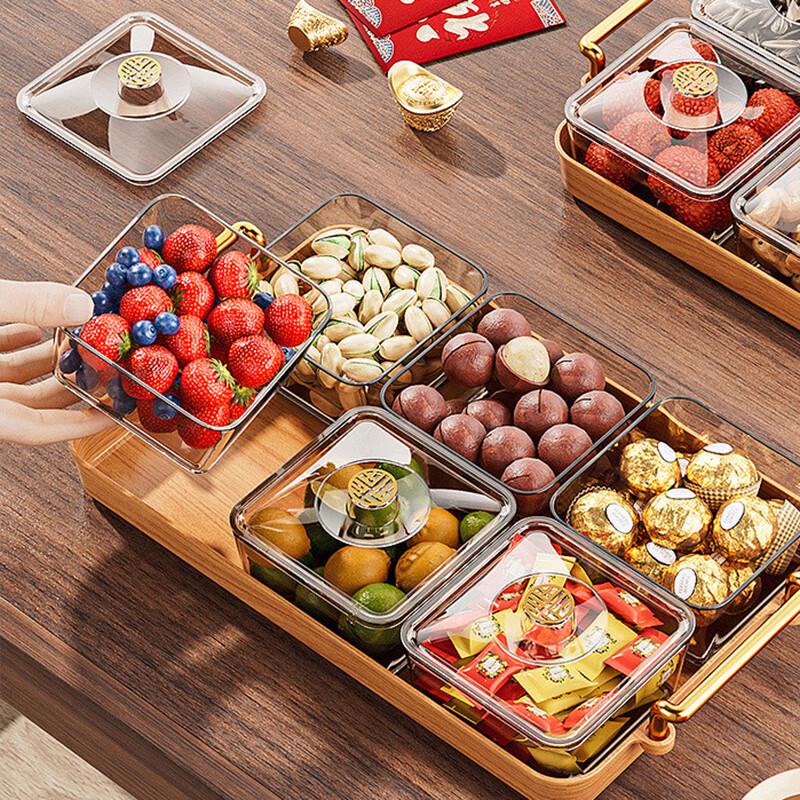 Pabei Wood Grain Style 6-Compartment Snack Box with Lid