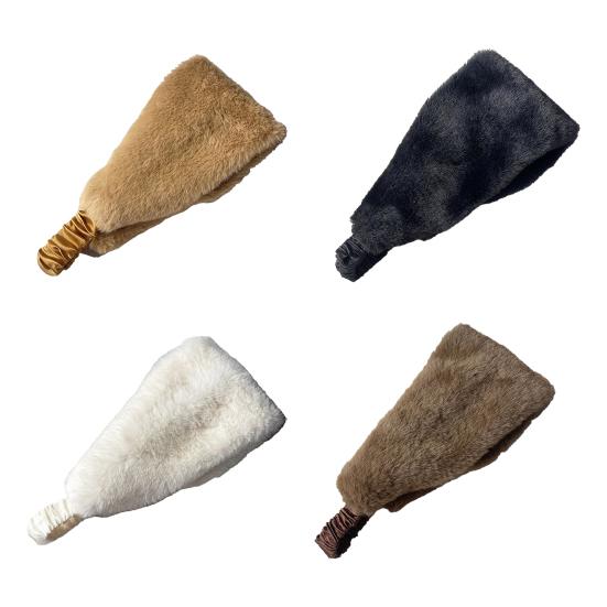 Faux Fur Lined Winter Headband Solid Color Ear Warmer with Elastic Telescopic Straps Earmuff Headscarf
