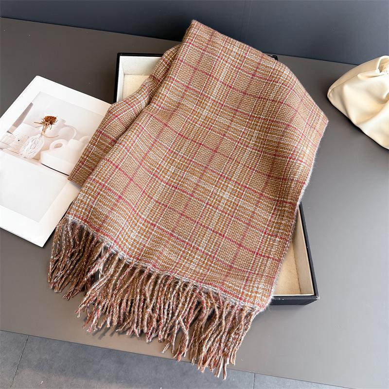 Fashion Scarf Women Cashmere Plaid Tassel Winter Warm Scarves Soft Shawl Wrap Neck Scarf For Ladies Casual Daily Wear Gift