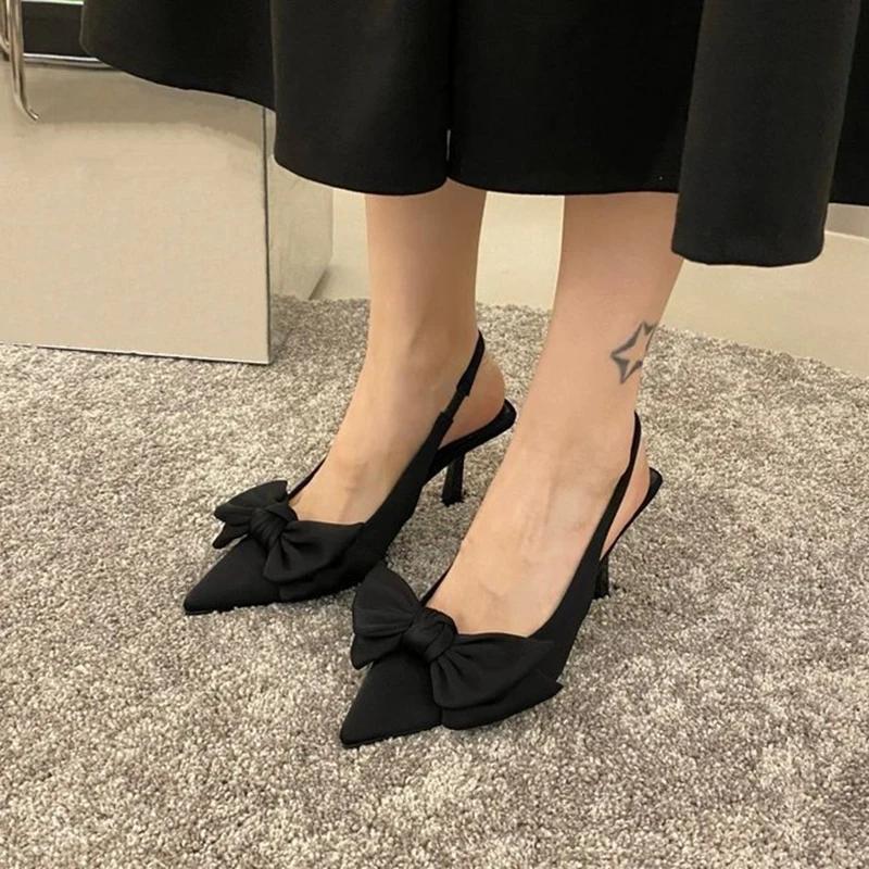 Women Shoes 2026 Summer New Butterfly Knot Women Slingbacks Heels Shoes Sexy Dress Thin Heel Pointed Toe Ladies High Heels