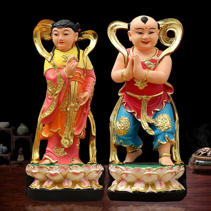 30cm  Statues Home Offerings of Figures Feng Shui Ornaments Home Decoration Accessories Golden Boy and Jade Girl Buddha Statue