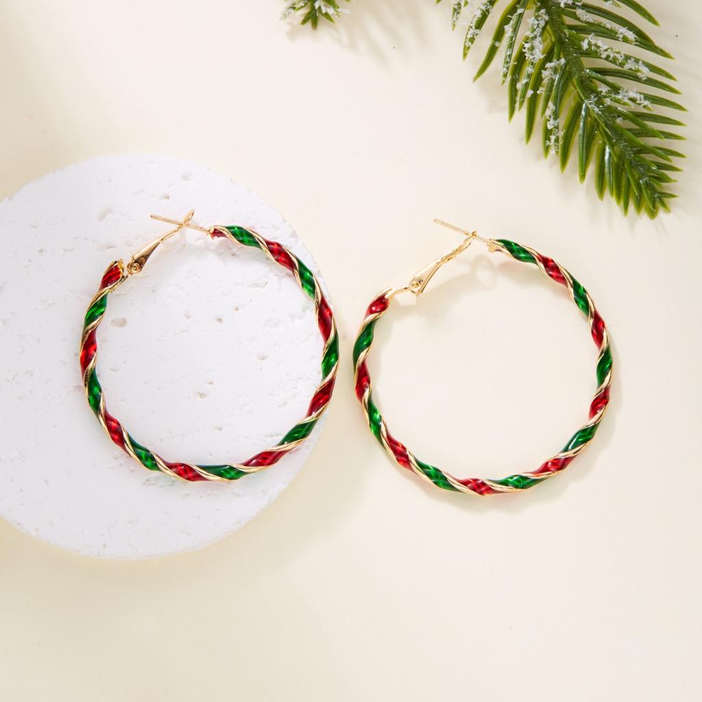 Christmas Red Green Colorful Spiral Twist Geometric Hoop Drop Earrings Minimalist Circle Earring Festive Jewelry For Women Men