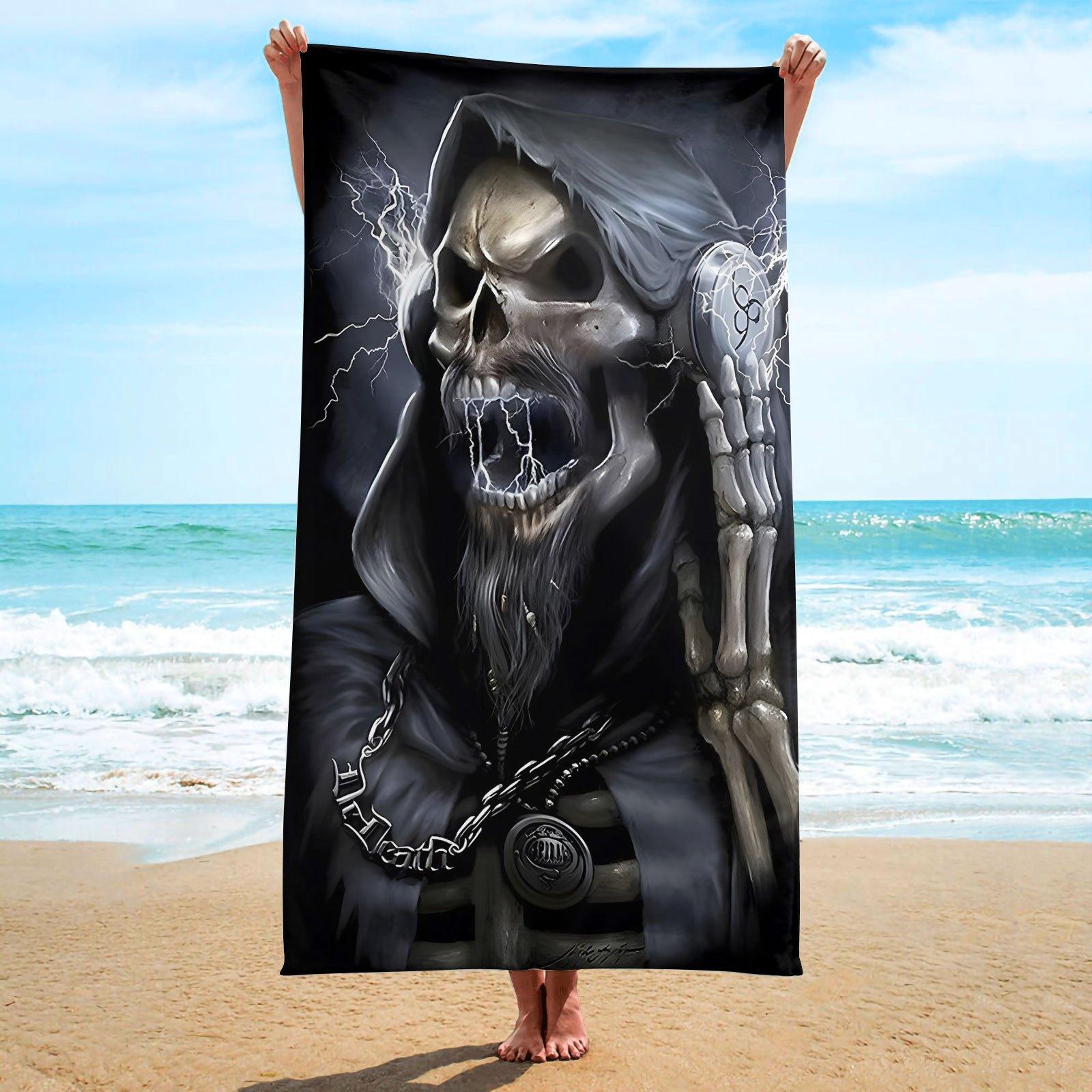 Textilien Men's Dark Skull Reaper Beach Towel Gothic Print Quick Dry Microfiber Soft Bath Towel For Wo Summer Halloween Party