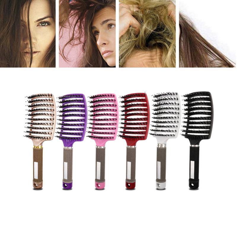 Premium Large Curved Hair Comb With Antistatic Boar Bristle For Effortless Styling