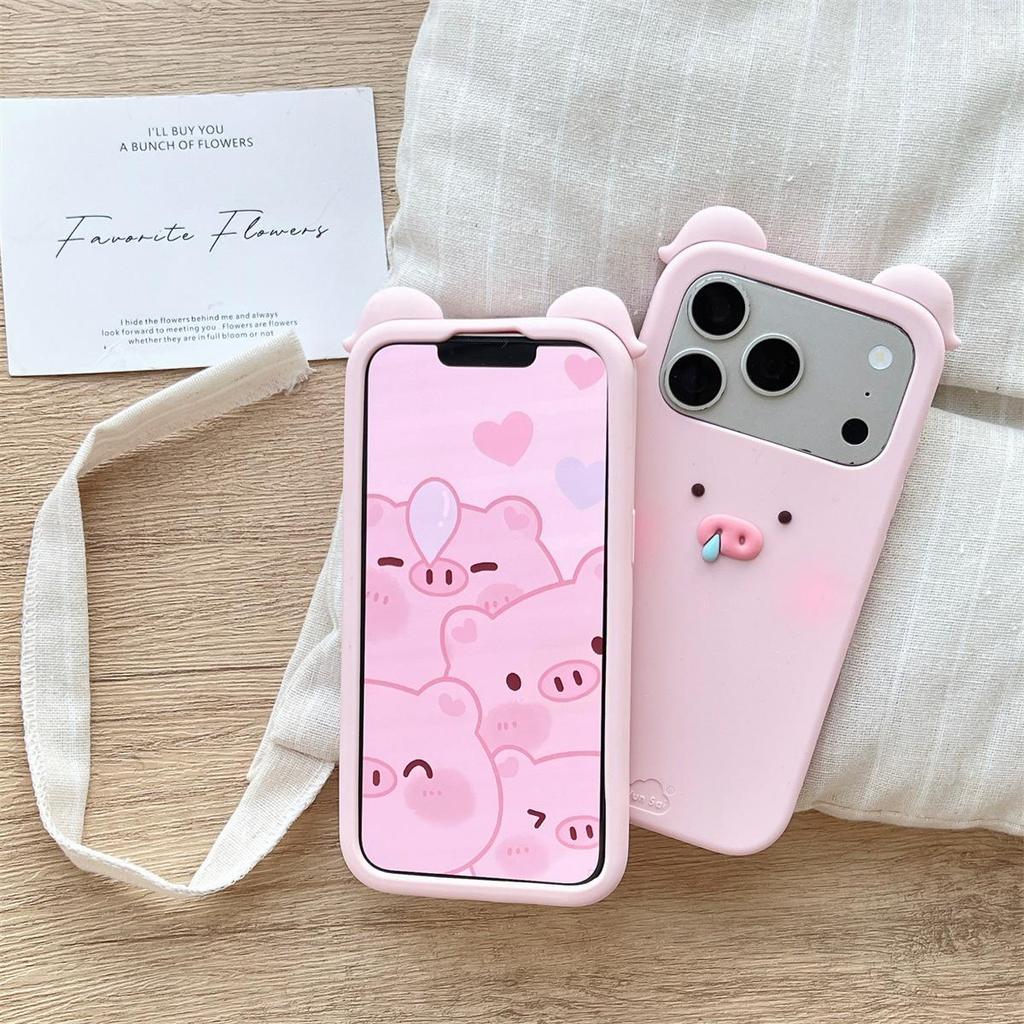 Cartoon Pig Snot Blush Anti-fall Phone Case for iPhone 14/13/12/ProMax 17/16/15