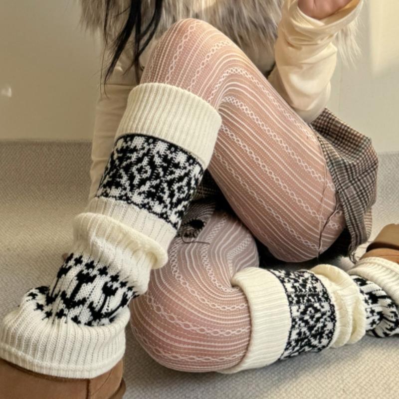 Sweet Christmas Leg Warmers Knitted Leg Sleeves Harajuku Long Leg Socks Winter Warm Boot Cuffs Toppers for Womens Girls