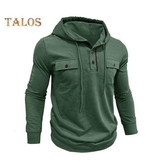 Höst Vår Herr Topp Dragsko Bröstfickor Knäppt Huva Långärmad Enfärgad Elastisk Manschett Mellång Längd Sport Casual Hoodie