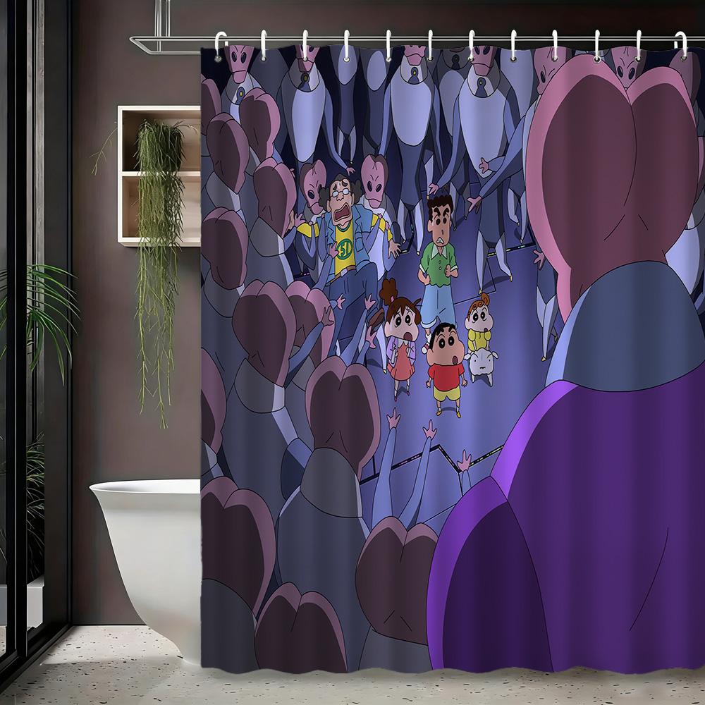 

Crayon Shin-Chan & Friends & Shiro Forest Night Adventure 2D Print Waterproof Shower Curtain, Dark Green Bathroom Decor With Hoo W60H190(CM)-1 Pcs