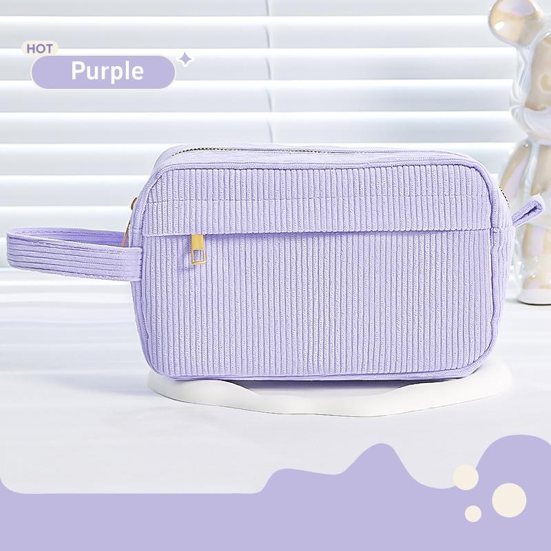 Cream Corduroy Pencil Case Big Capacity Square Shape Pen Case Pouch for Office School Supplies