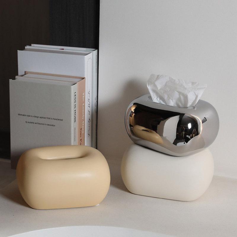 Ceramic Cream Tissue Box: Modern Light Luxury Ornament for Living Room, Coffee Table, or Dining Table Decor.