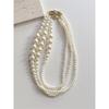 Tooxika Triple Gradient Pearl Magnetic Clasp Saturn Necklace Luxury Collar Chain For Women