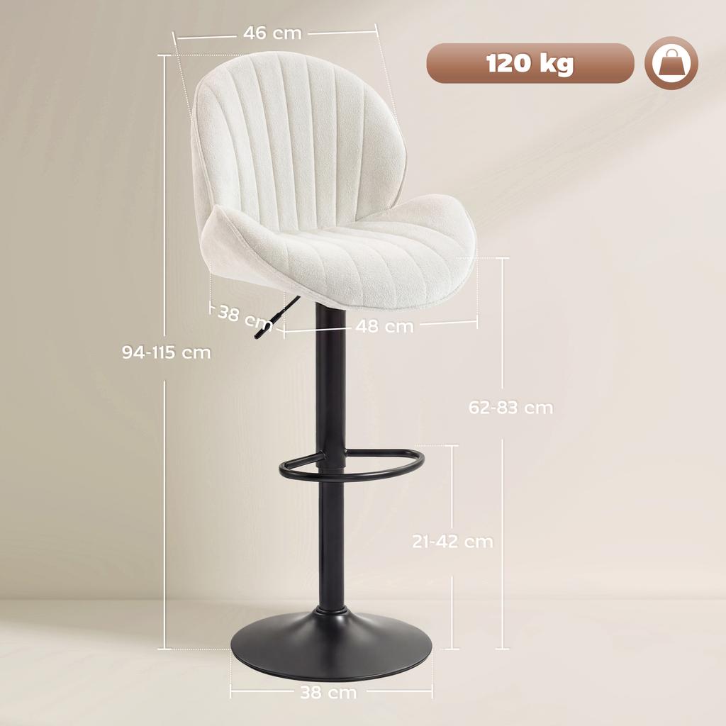 Bar Stools Set of 2, Swivel Barstools with Back, Adjustable Height and Footrest for Kitchen Island, Dining Room, Cream