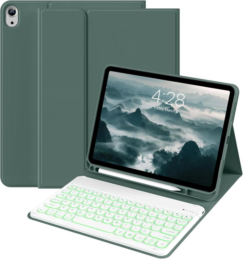 iPad Air 11th Gen Leather Case with Magnetic Backlit Keyboard and Pen Holder - Fits Pro 11/10.9