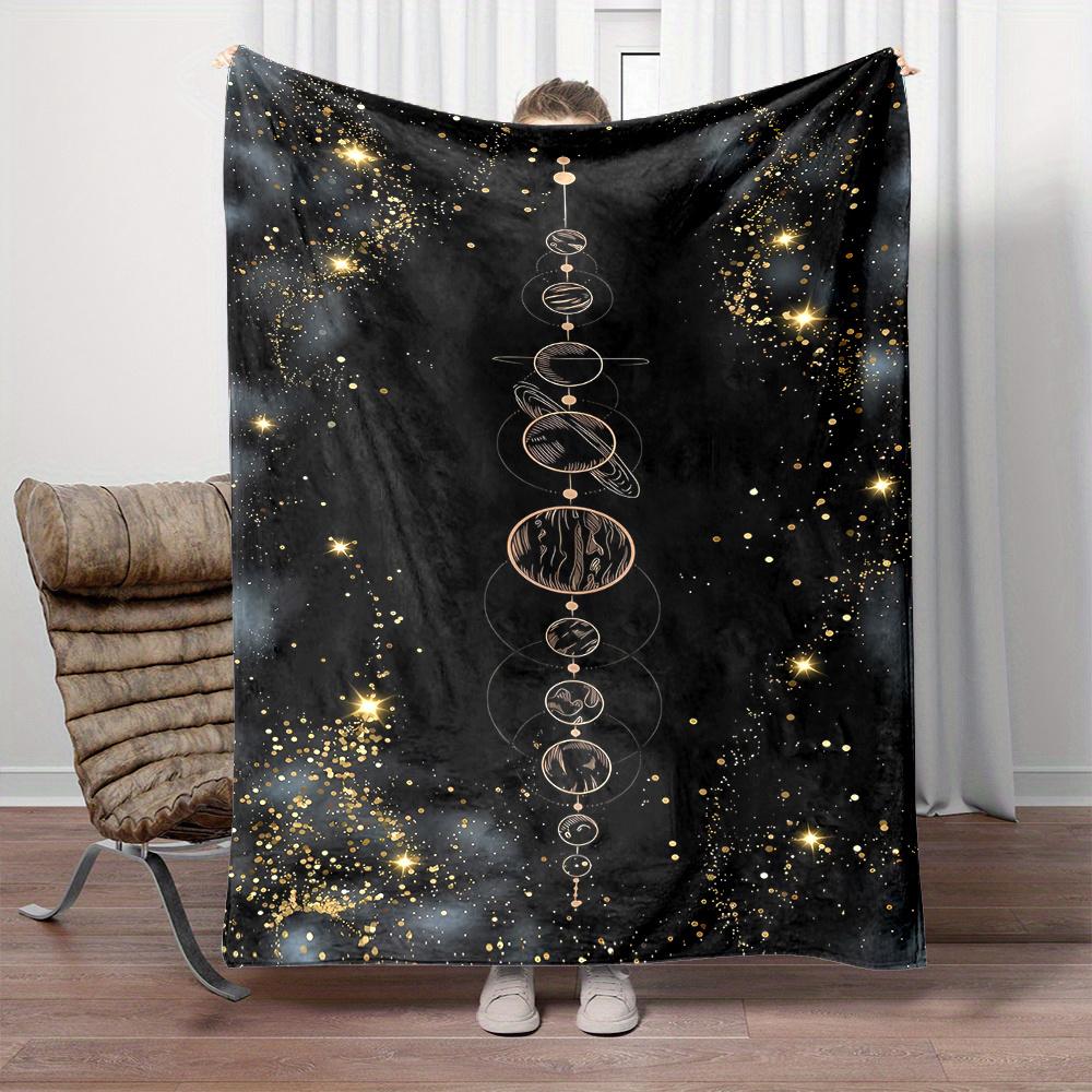 [Reversible|Flannel Fleece] 1pc Reversible Flannel Fleece Throw Blanket | Contemporary Style, Digital Print Space and Planets 75X95CM