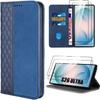 Case for Samsung Galaxy S26 Ultra, Blue Navy Mosaic Pattern Synthetic Leather - 2 Tempered Glasses