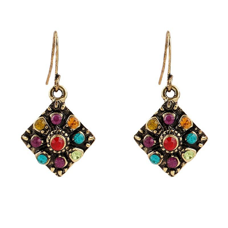 Bohemian Colored Diamond Earrings for Women - European & American Retro Style