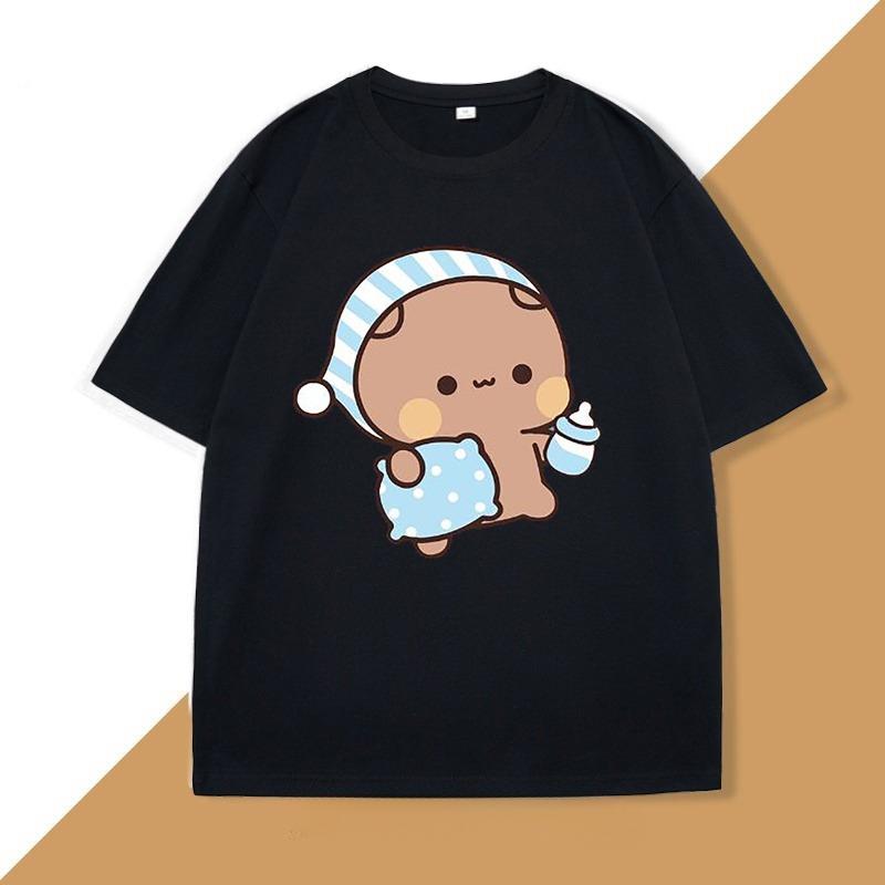 Couple Bubu Dudu T Shirt Funny Cute BuBu Panda Going To Sleep with DuDu Bear Graphic Tees Funny Cotton Unisex WOMEN T-shirt Clothes
