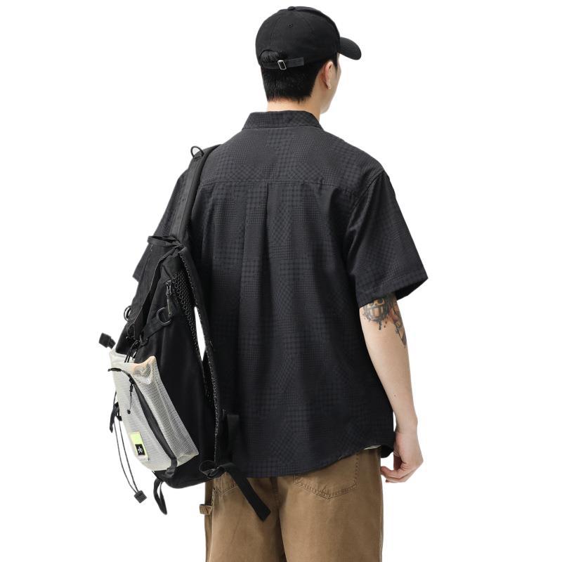 Summer Jacquard Ice Silk Work Shirt Style Men's Lapel Loose Short-sleeved Shirt Men