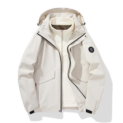 Herbst- und Winter-Drei-in-Eins-Outdoorjacke, Silberfuchs-Samt Wasserdicht, Winddicht und Schmutzabweisend Jacke, Outdoor im Partnerlook