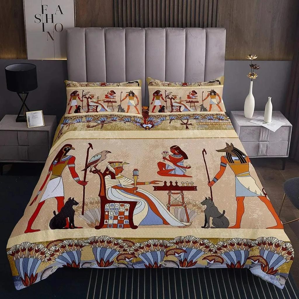 3D Ancient Egypt Tribe Duvet Cover Set,Pharaoh Bedding Sets,Egyptian Pyramids Exotic Style Comforter Cover Set Full Queen Size