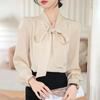 Women's Clothing Silk Shirt with Ribbon Bow New Anti-wrinkle Shirt