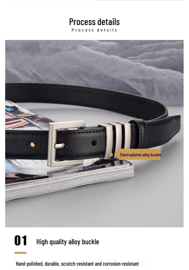 Women's Genuine Leather Cowhide Pin Buckle Belt - Simple Korean Style Fashionable Waistband, Light Luxury.