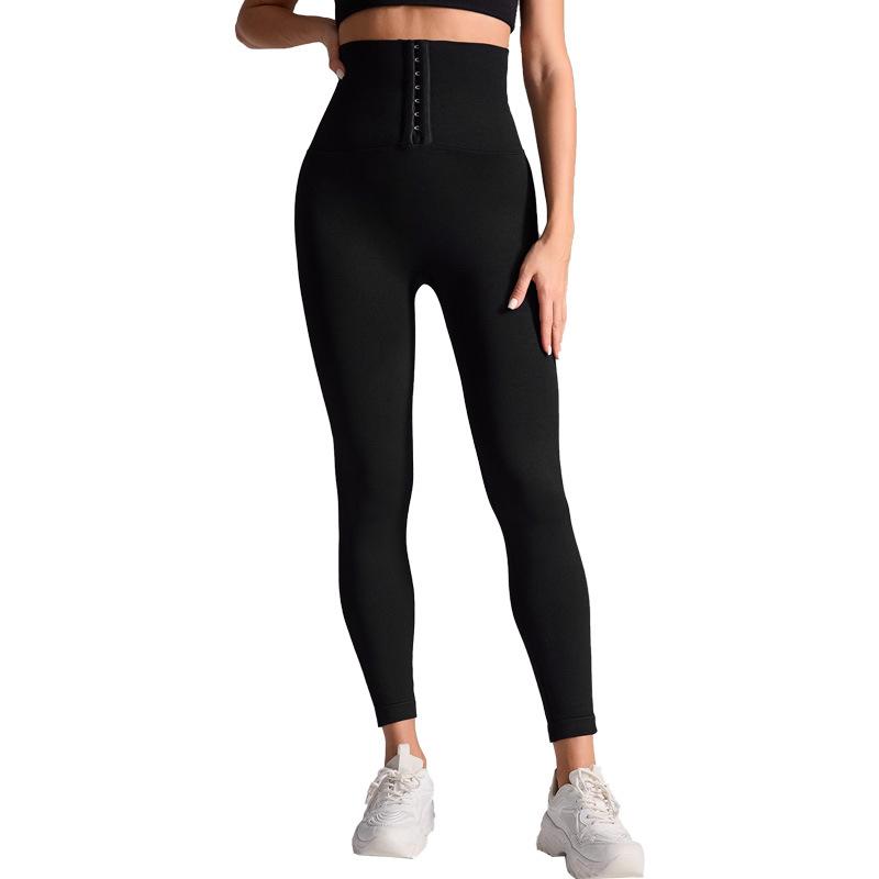 

Бесшовные брюки с высокой талией и пряжкой, утягивающие талию, приподнимающие бедра, утягивающие талию, спортивные брюки для йоги, эластичные компрессионные леггинсы для женщин L чёрный