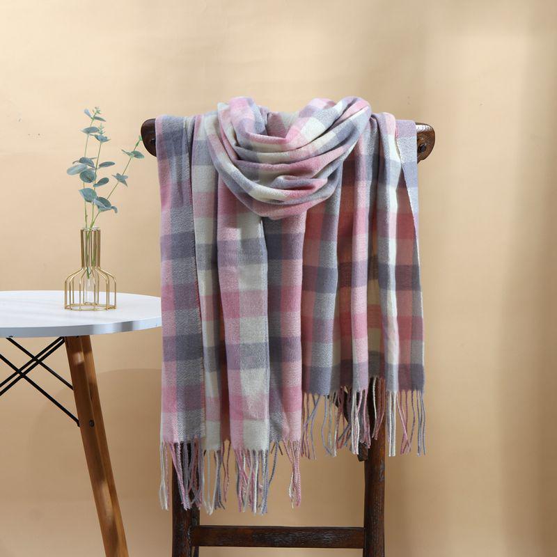 Women's Faux Cashmere Plaid Scarf - Korean Style, Thick & Warm Autumn/Winter Shawl