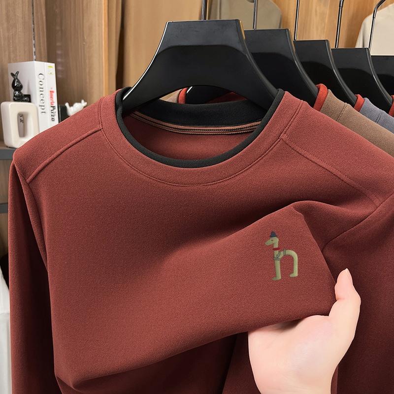 Men s O-Neck Velvet Long Sleeve T-Shirt Autumn Winter Dog Print Bottom Casual Fashion Trend Men s Wear M