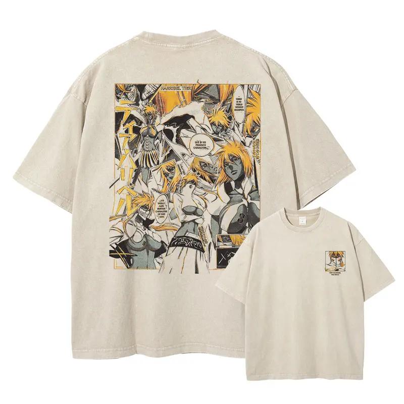 Grimmjow Aizen Ichigo Μπλουζάκι Anime Vintage Πλυμένα T Shirts Streetwear Rukia Kenpachi Manga Φαρδιά Y2k Κοντομάνικα Μπλουζάκια