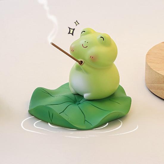 Yousheng Frog/Tortoise Incense Stick Holder with Lotus Leaf Phone Holder Cute Resin Desk Ornament for Home Office Table Shelf Decor