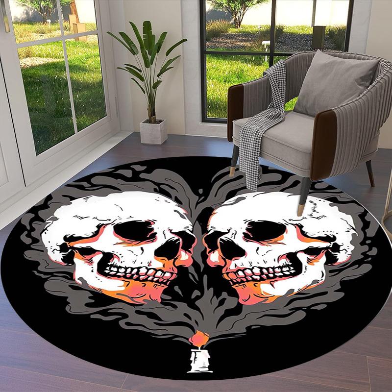 1pc Skulls in Heart Shape with Candle Flame Round carpet, Made of Polyester,Perfect for Decorating Office Chairs, Living Rooms,Vibrant Decorative Rug