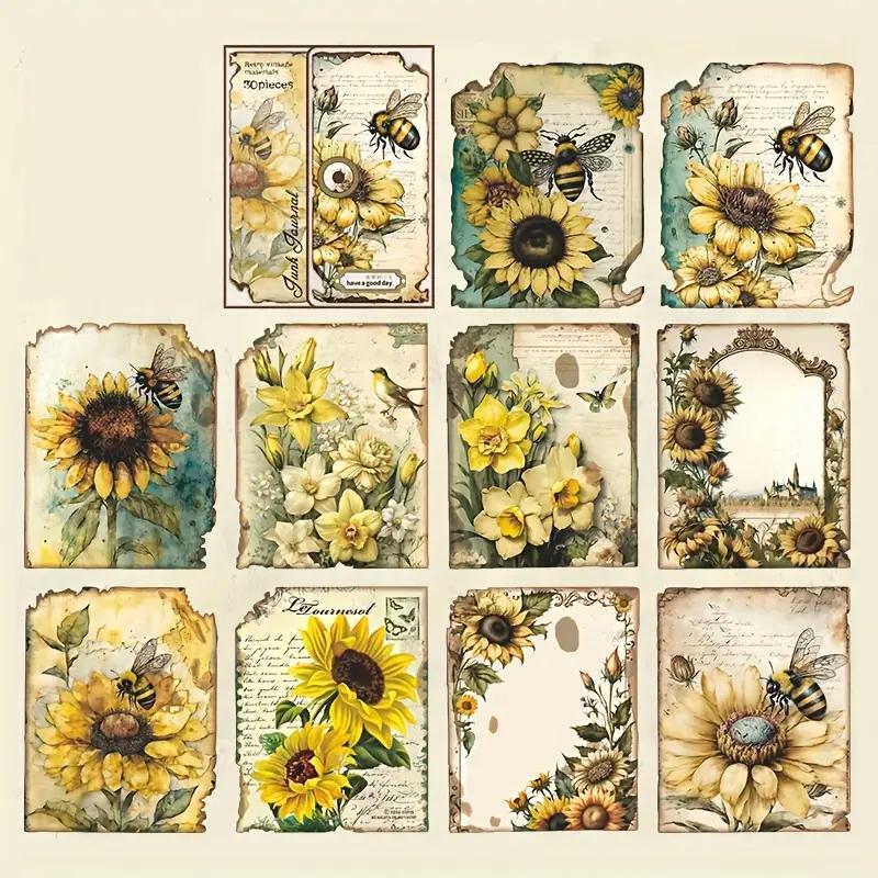 30pcs Vintage Scrapbook Paper Retro Aesthetic Decorative Materials, Flowers Birds,For Planner Junk Journal, DIY Crafts