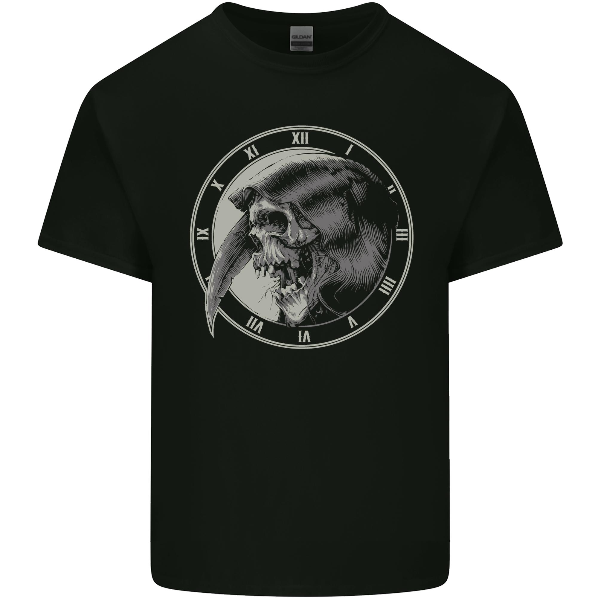 Grim Reaper Clock Skull Biker Gothic Demon Unisexs Light Cotton TShirt S