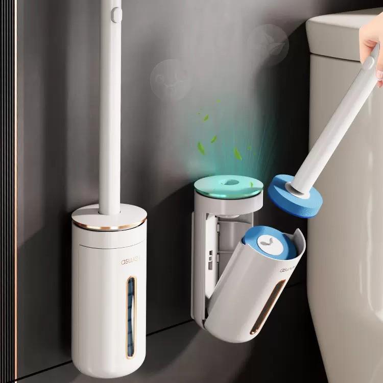 Wall Mount Disposable Toilet Brush Set No Dead Corner Cleaning Kit with Replaceable Heads for Bathroom Household Use