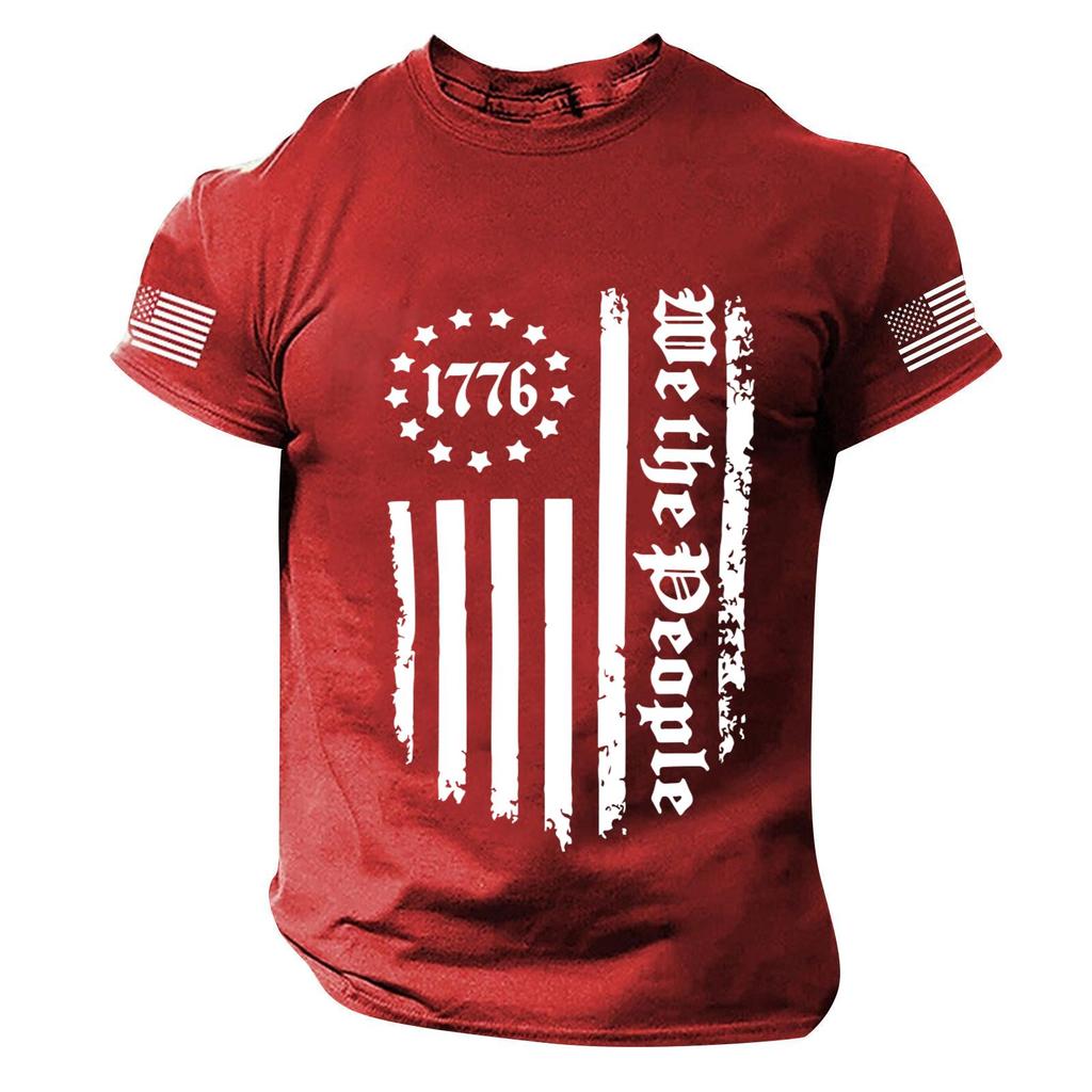 Men's Short Sleeve T-Shirt Independence Day Print Casual Summer Top Patriotic Party Tee