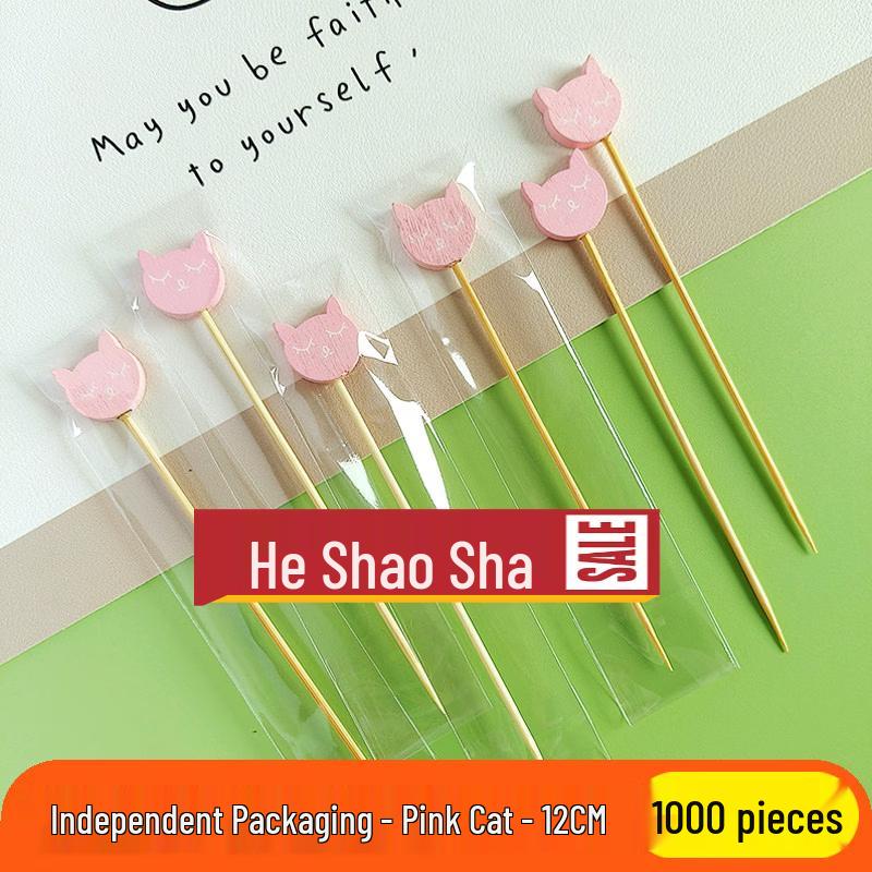 Yingtang Pink Cat Wooden Fruit & Cocktail Picks - 10-Pack