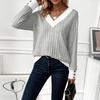 Women's V Neck Sweaters Casual Long Sleeve Pullover Knit Tops Loose Basic Clothing