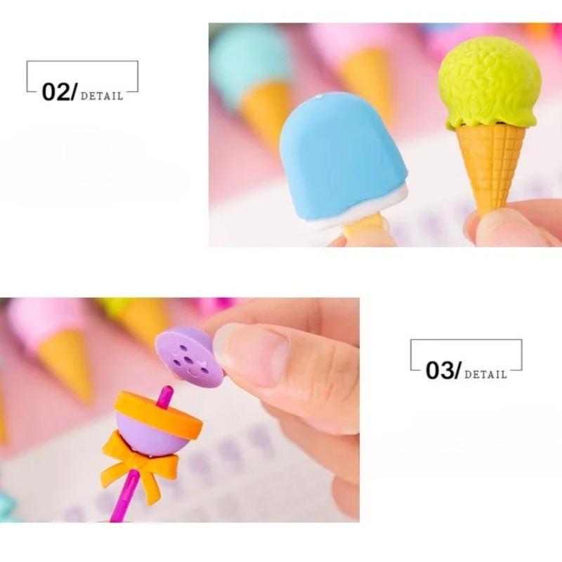 4pcs Yummy Icecream Erasers Set Mini Lollipop Dessert Popsicle Donuts Rubber Pencil Eraser for Kids Gift School Student Award