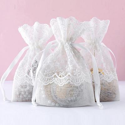 Reusable White Gift Bag Gauze Festival Favor Drawstring Pocket Packing Lace Sachet Candy Soap