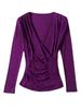 Cross V-neck Mesh Bottoming Shirt Women's Autumn Wear with Long-sleeved T-shirt Glitter Silk Top