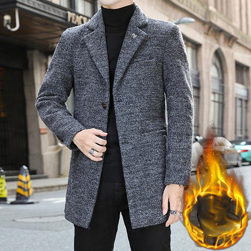 Jarní a podzimní kabát Pánský trenčkot Středně dlouhý a dlouhý kabát Pánský mladistvý Korejská verze Vypasovaný vlněný kabát Kabát Pánský trenčkot
